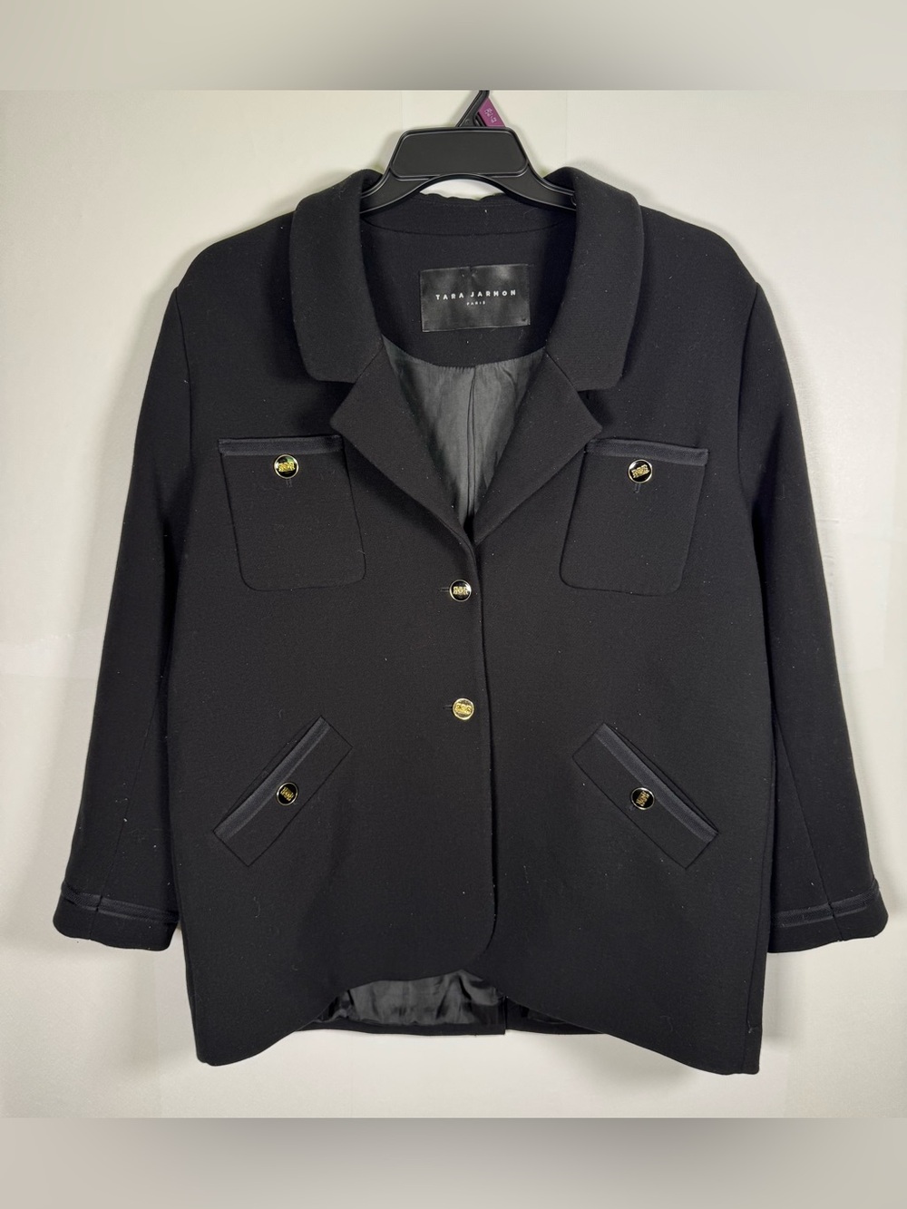 TARA JARMON Paris Black Double Button Oversized Vick Jacket Sz FR 42 US 10